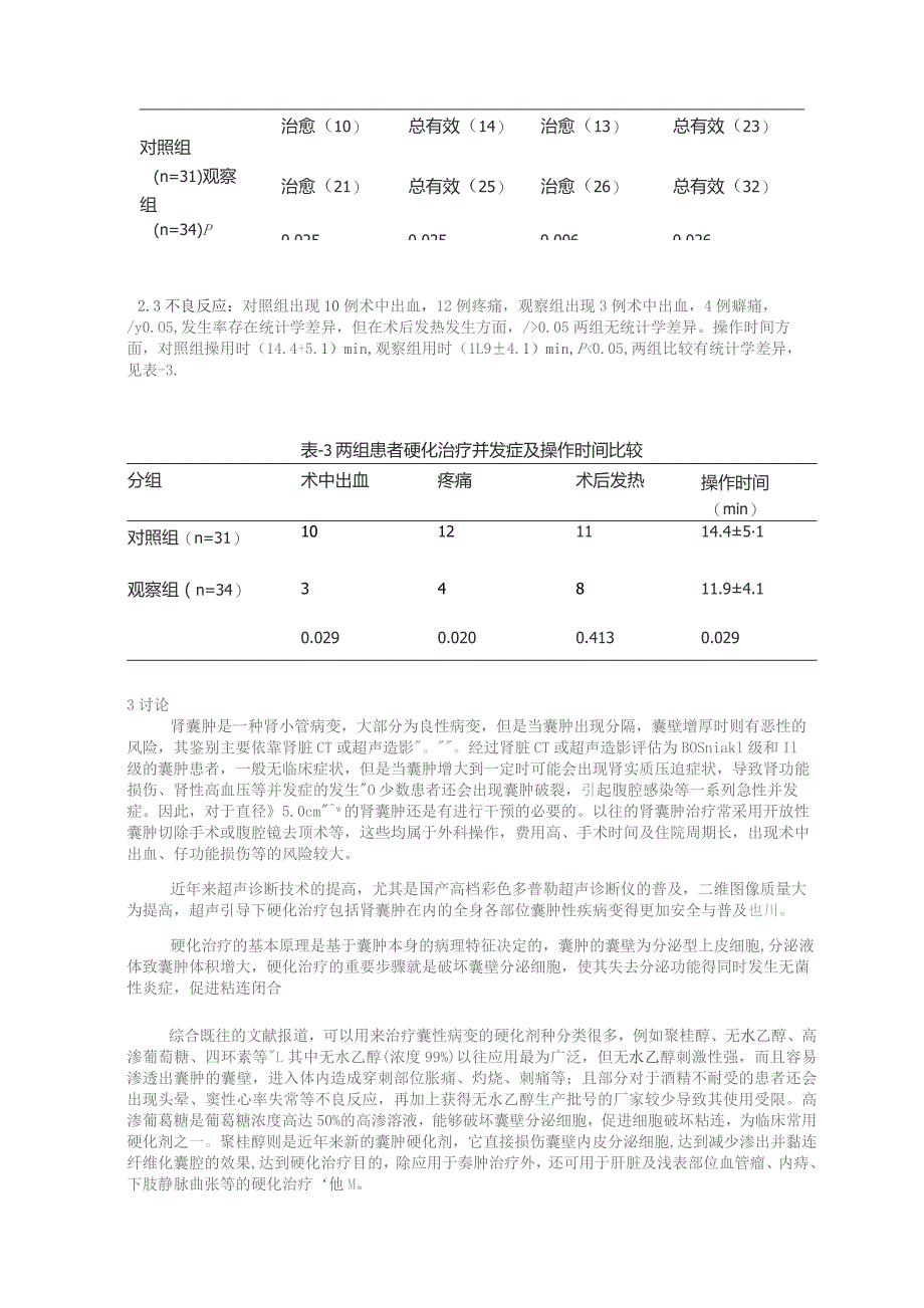 超声引导下高渗葡萄糖与聚桂醇对BosniakⅠ级和Ⅱ级肾囊肿硬化疗效对比研究.docx_第3页