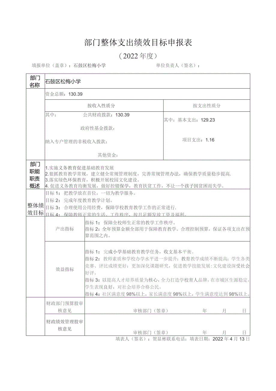 部门整体支出绩效目标申报表.docx_第1页