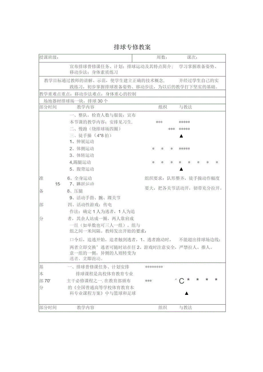 《排球专修》第一学期教案.docx_第1页