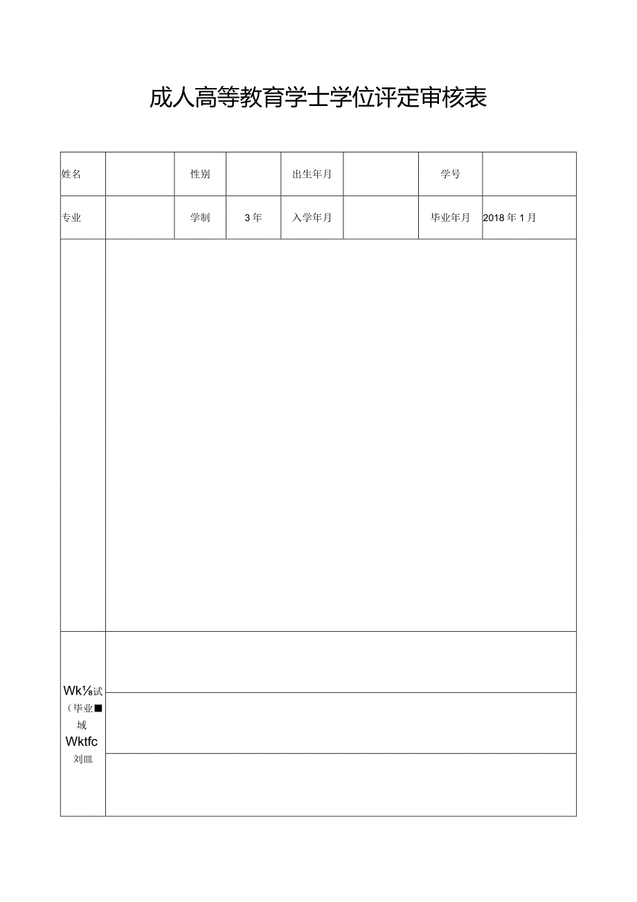 成人高等教育学士学位评定审核表.docx_第1页