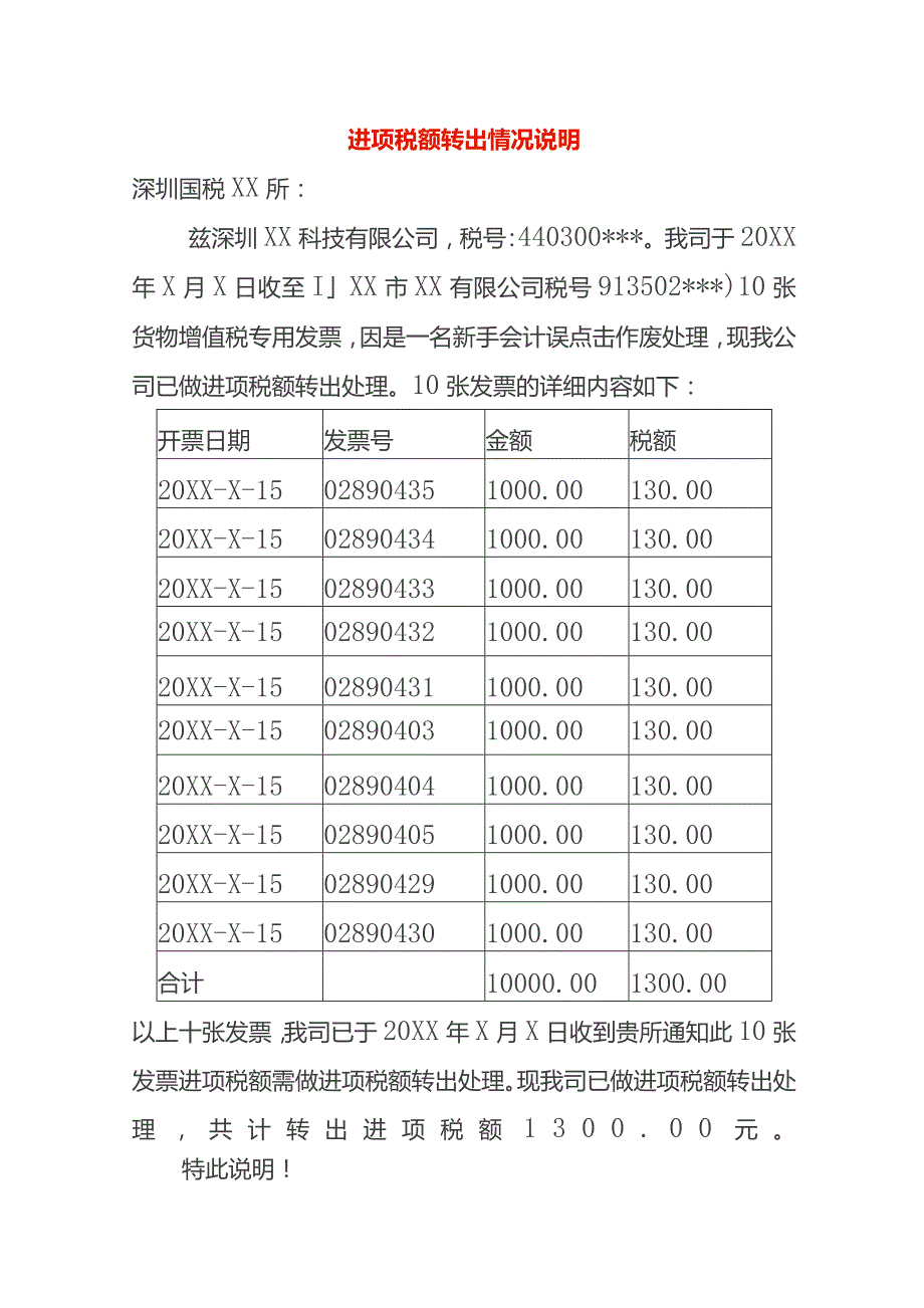 增值税进项税额转出情况说明模板.docx_第1页