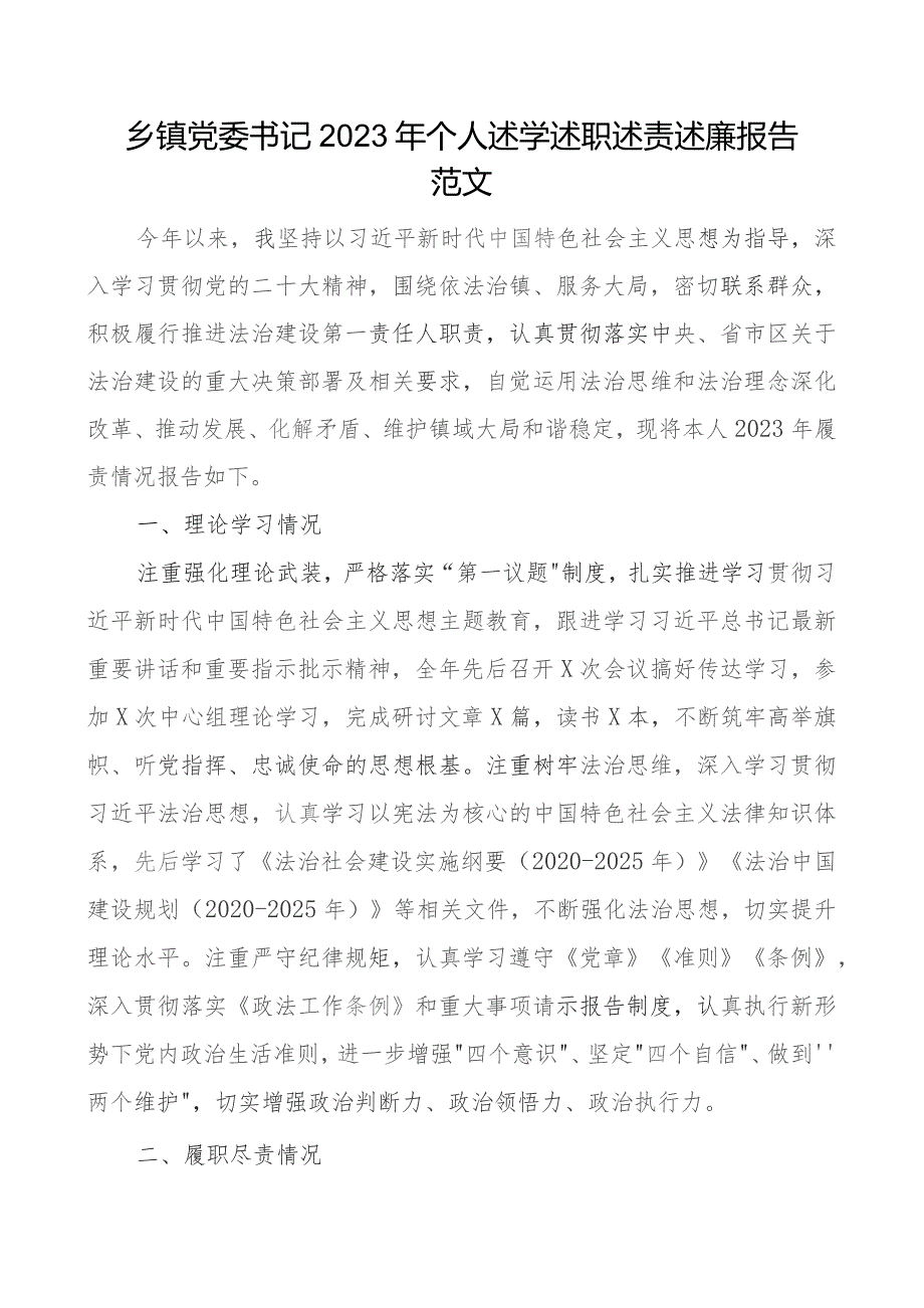 x委书记2023年个人述学述职述责述廉报告团队工作总结汇报.docx_第1页