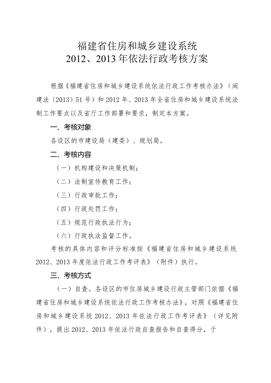 福建省住房和城乡建设系统202013年依法行政考核方案.docx_第1页