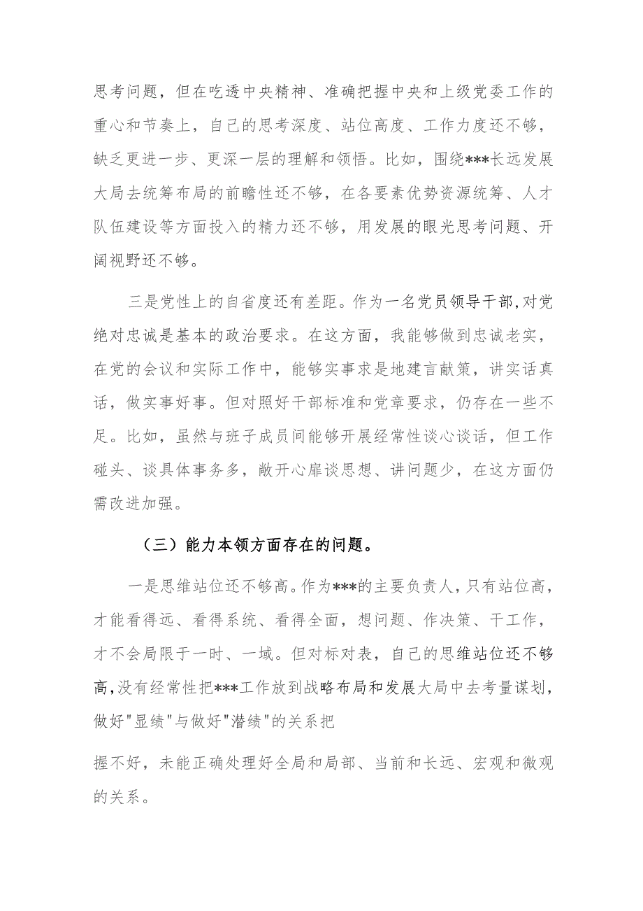 领导班子2023年主题教育专题民主生活会个人发言及点评发言范文稿2篇.docx_第3页