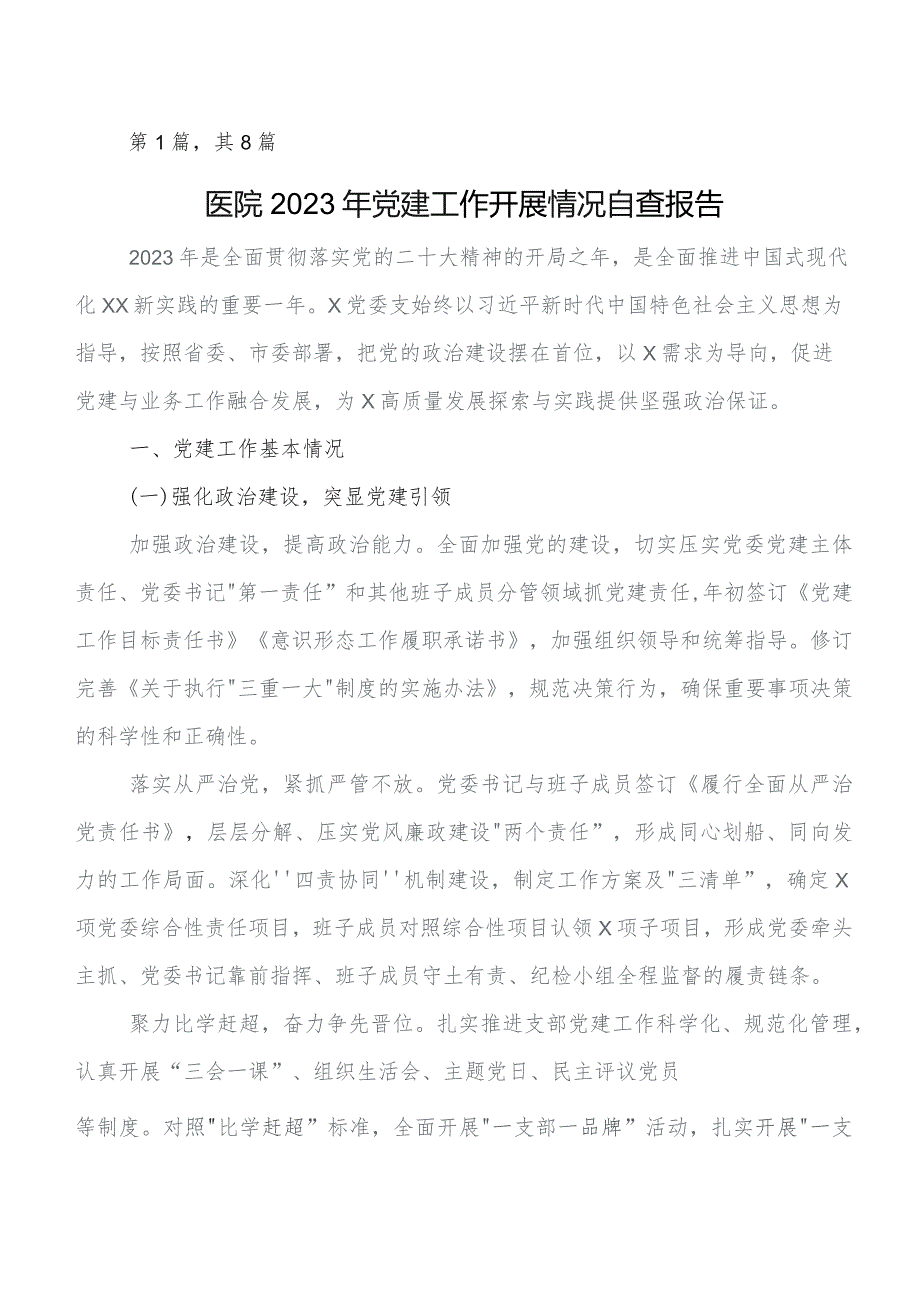 党建引领主责主业自查报告附下步工作打算（八篇）.docx_第1页