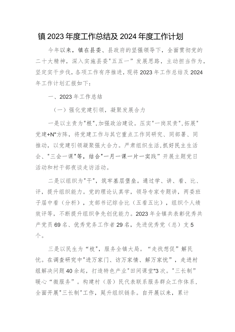 镇2023年度工作总结及2024年度工作计划.docx_第1页