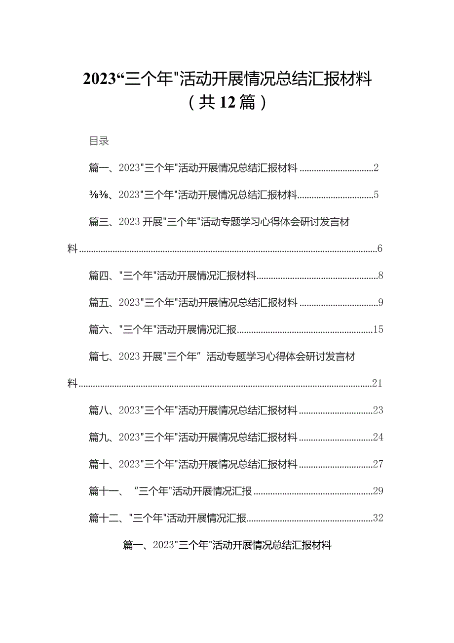 “三个年”活动开展情况总结汇报材料范文精选(12篇).docx_第1页