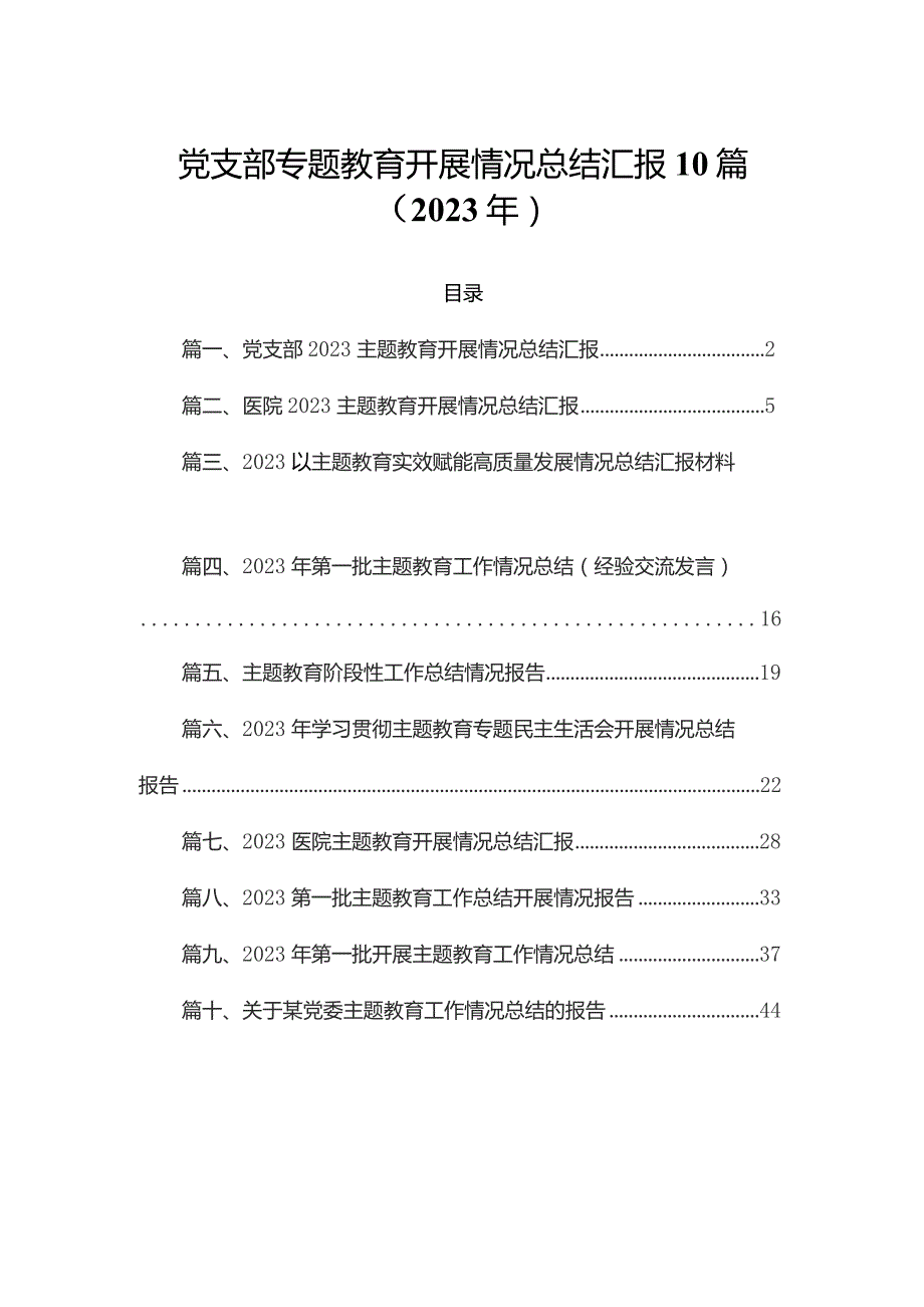 党支部专题教育开展情况总结汇报10篇（2023年）.docx_第1页