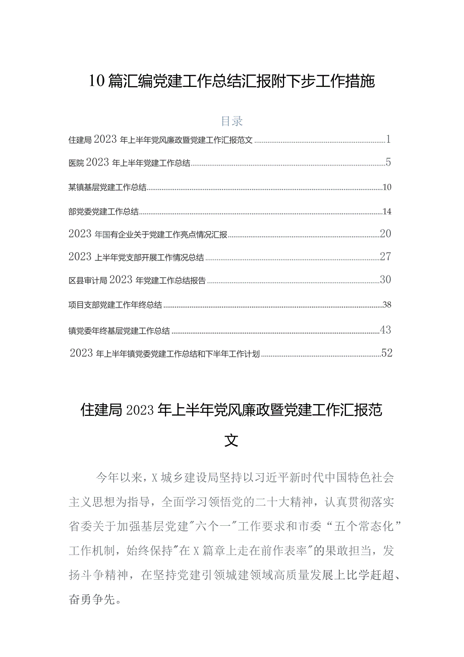 10篇汇编党建工作总结汇报附下步工作措施.docx_第1页