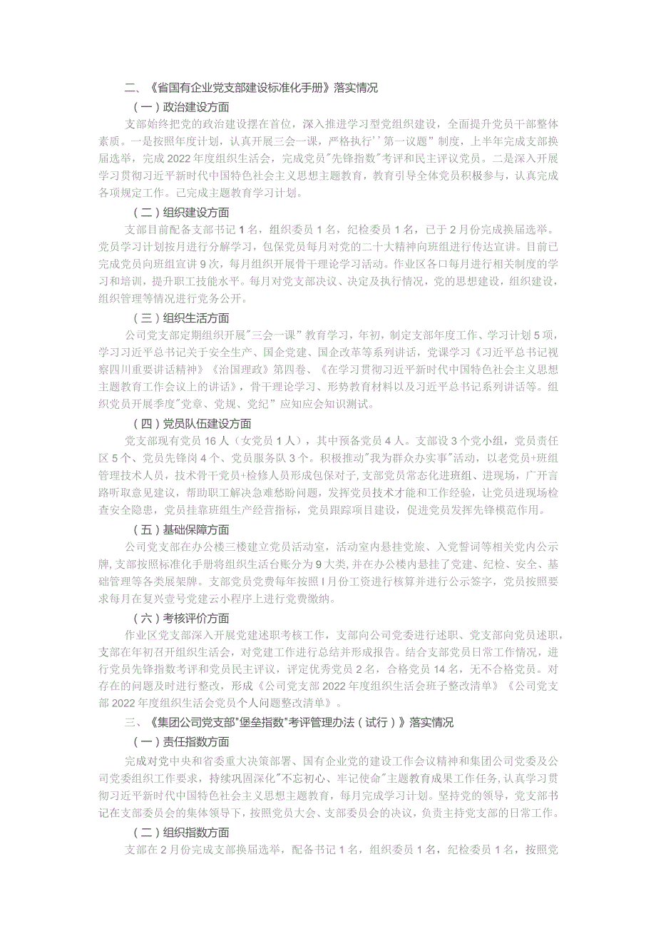 国企党支部2023年度“堡垒指数”考评暨党支部标准化建设工作验收考评自查报告.docx_第2页