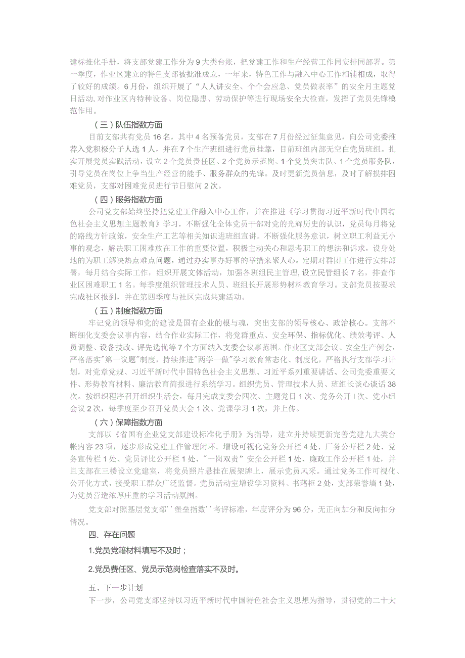 国企党支部2023年度“堡垒指数”考评暨党支部标准化建设工作验收考评自查报告.docx_第3页