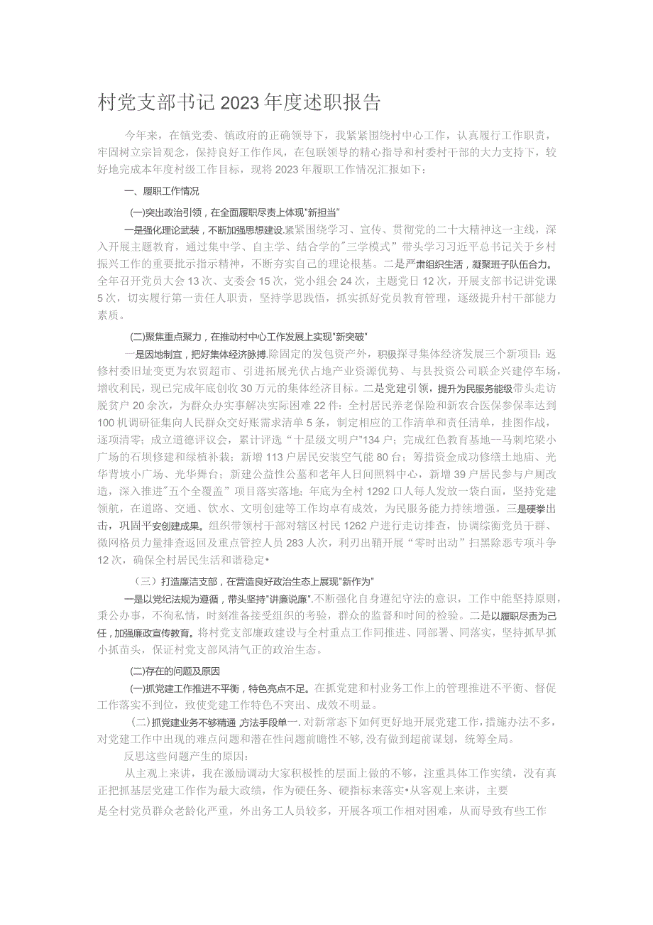 村党支部书记2023年度述职报告.docx_第1页