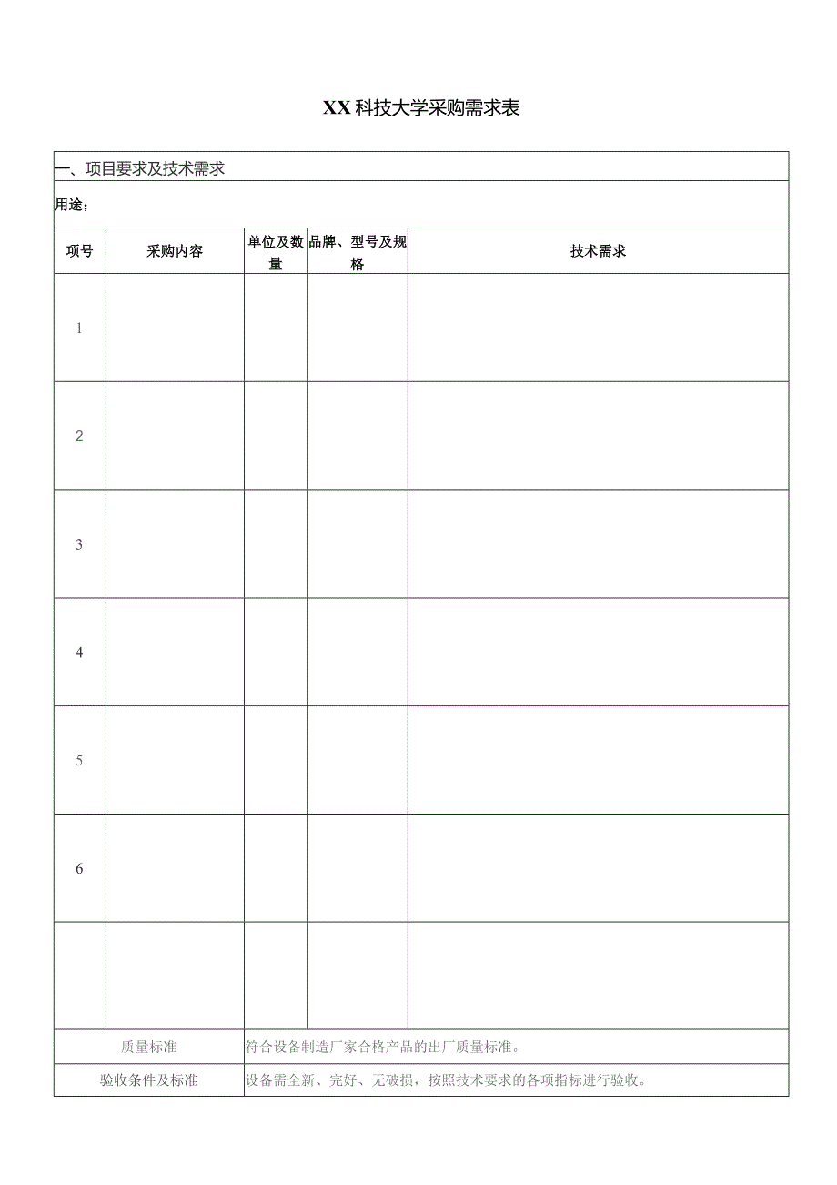 XX科技大学采购需求表（2023年）.docx_第1页