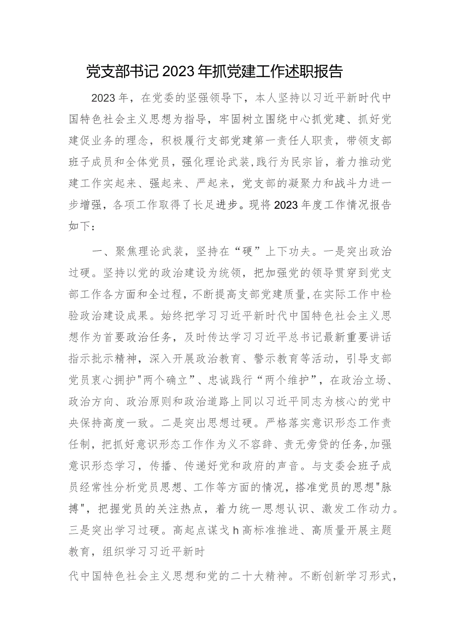 党支部书记2023年抓党建工作述职报告2500字.docx_第1页