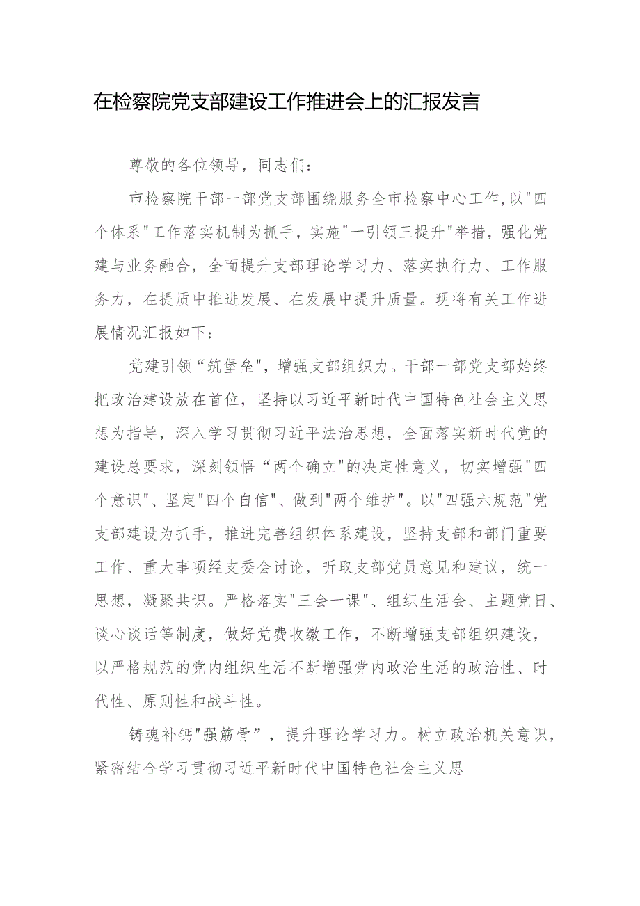 在检察院党支部建设工作推进会上的汇报发言.docx_第1页