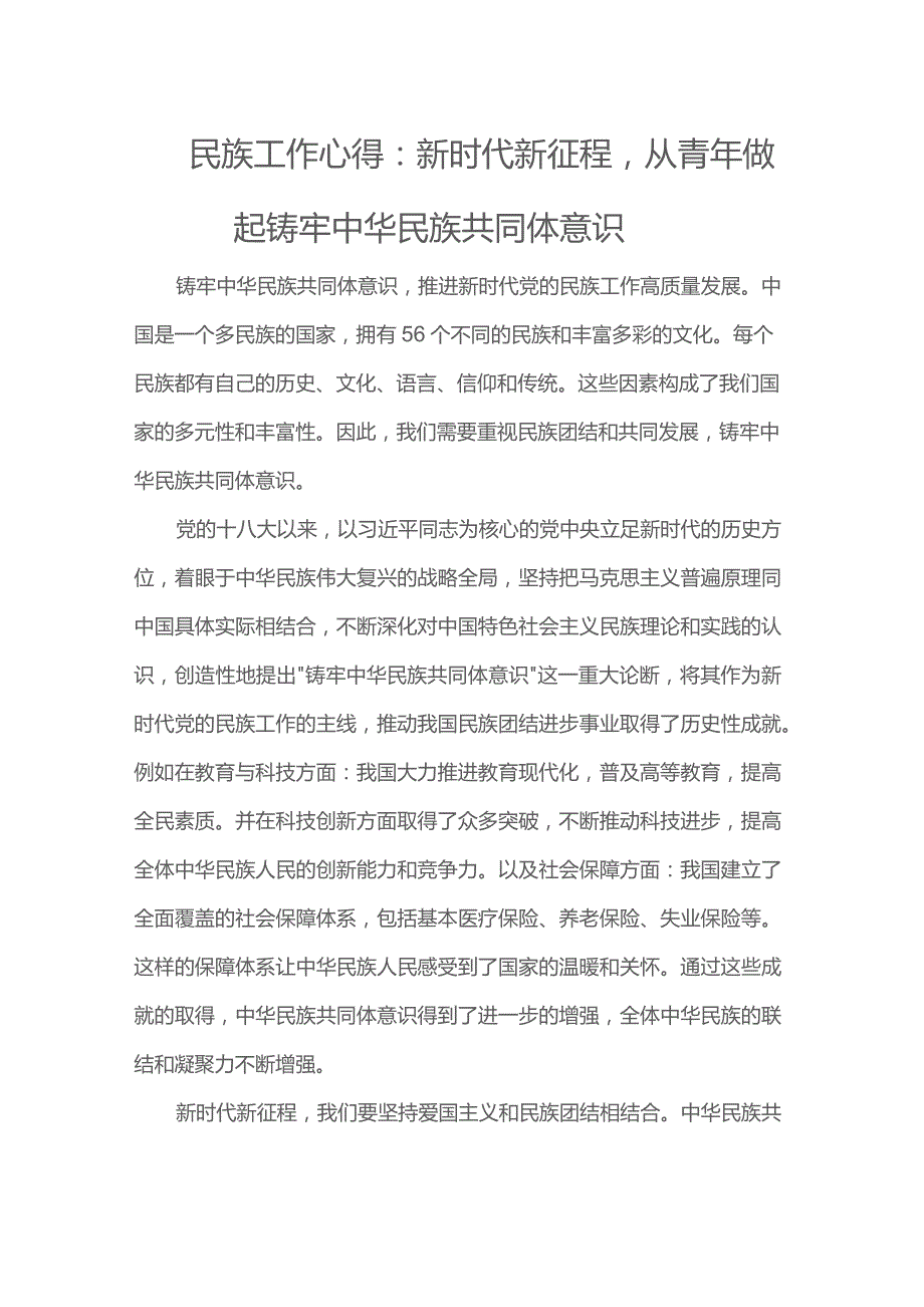 民族工作心得：新时代新征程从青年做起铸牢中华民族共同体意识.docx_第1页