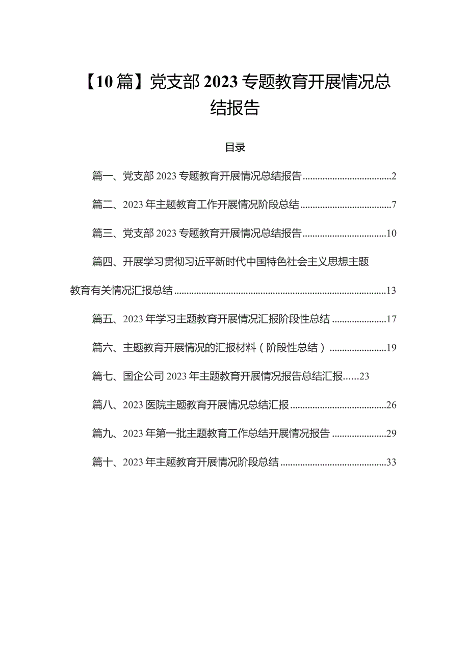 【10篇】党支部2023专题教育开展情况总结报告.docx_第1页