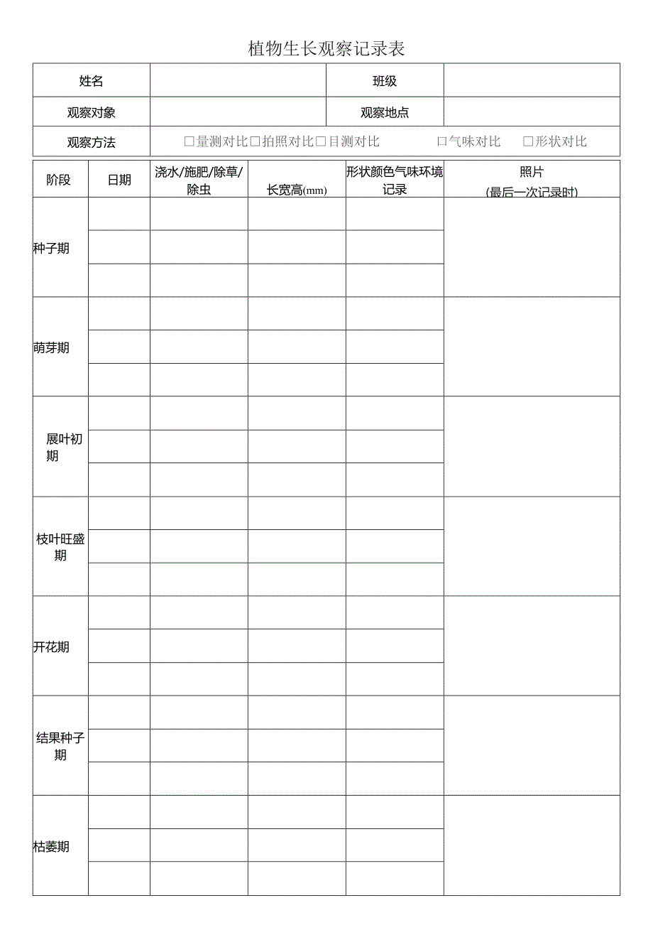 植物生长观察记录表模板.docx_第1页