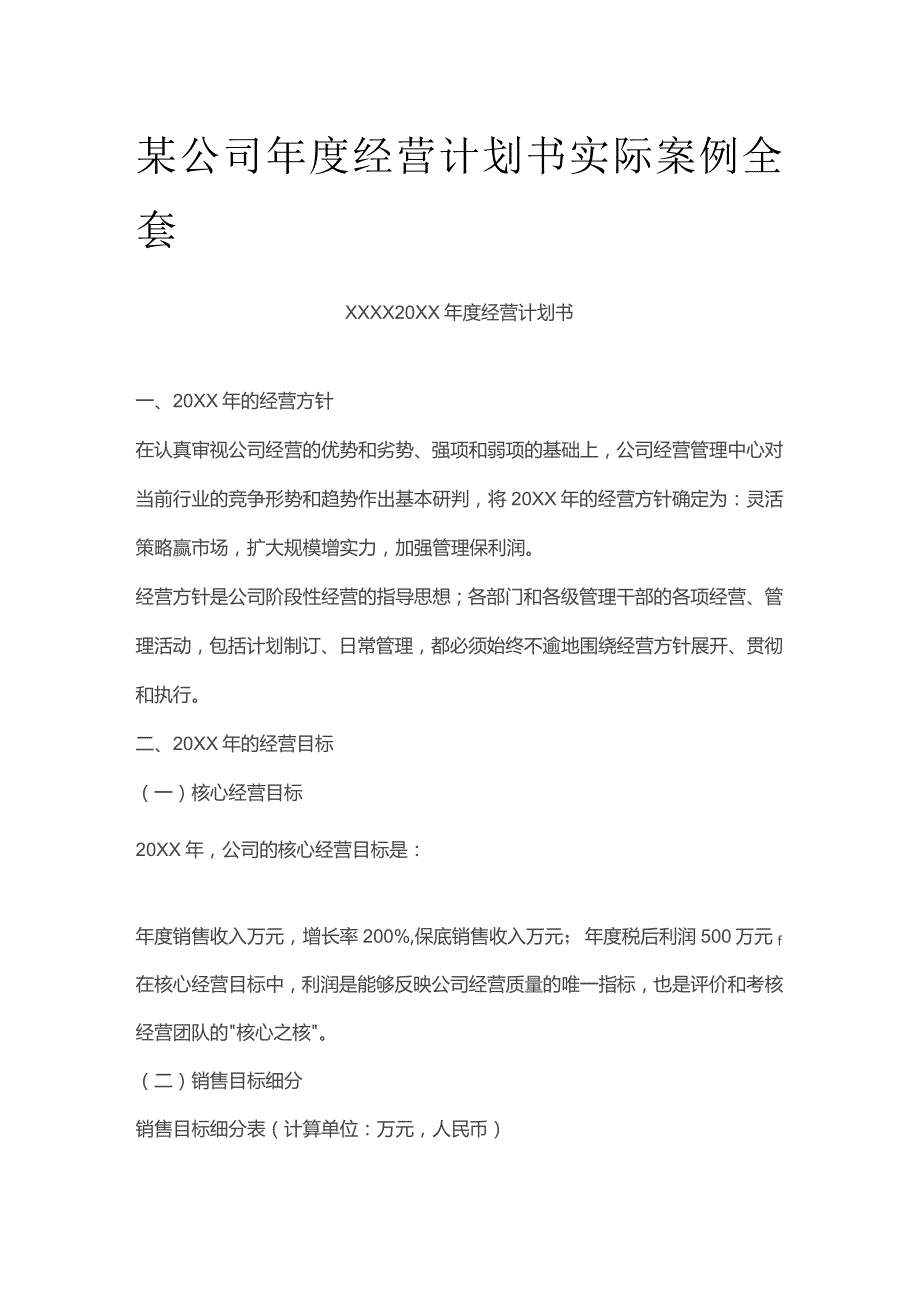 某公司年度经营计划书实际案例全套.docx_第1页