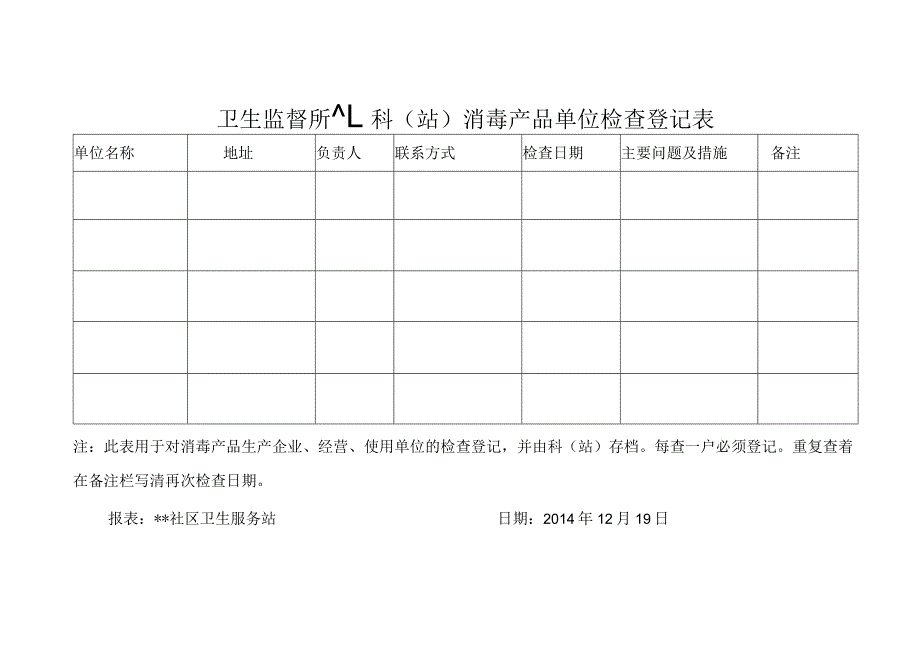 社区消毒产品单位检查记录表.docx_第1页