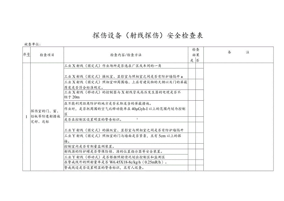 探伤设备（射线探伤）安全检查表.docx_第1页