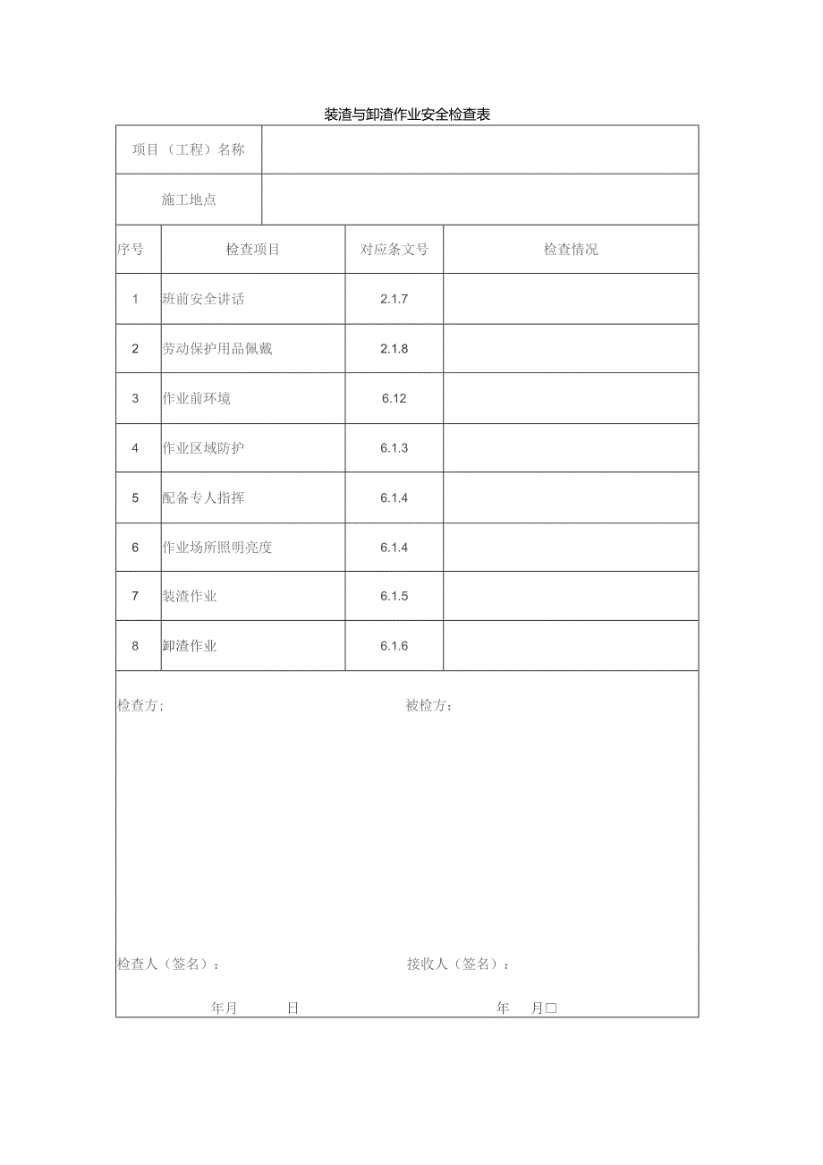 装渣与缷渣作业安全检查表.docx_第1页