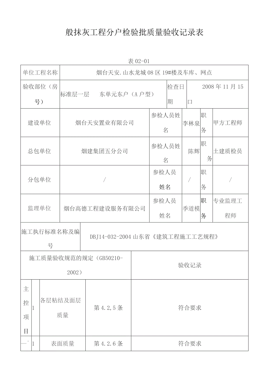 一般抹灰工程分户检验批质量验收记录表.docx_第1页