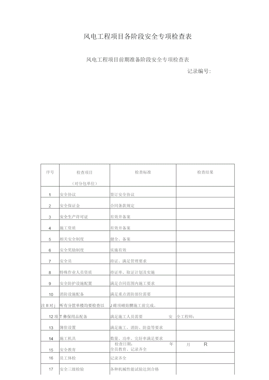 风电工程项目各阶段安全专项检查表.docx_第1页