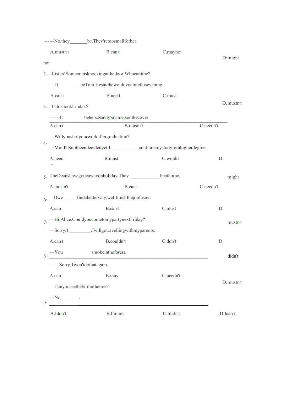 七年级情态动词期末专题复习题含参考答案精选5份.docx_第2页