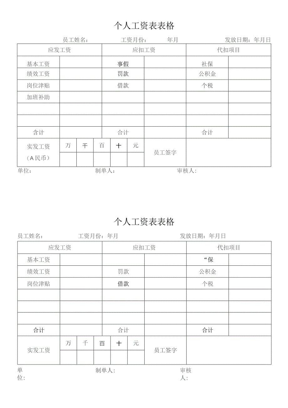 个人工资表表格.docx_第1页