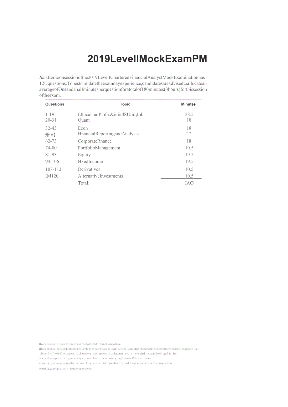 CFA一级历年模拟考试(2015-2019)：2019_Mock_Exam_A_－_Afternoon_Session.docx_第1页