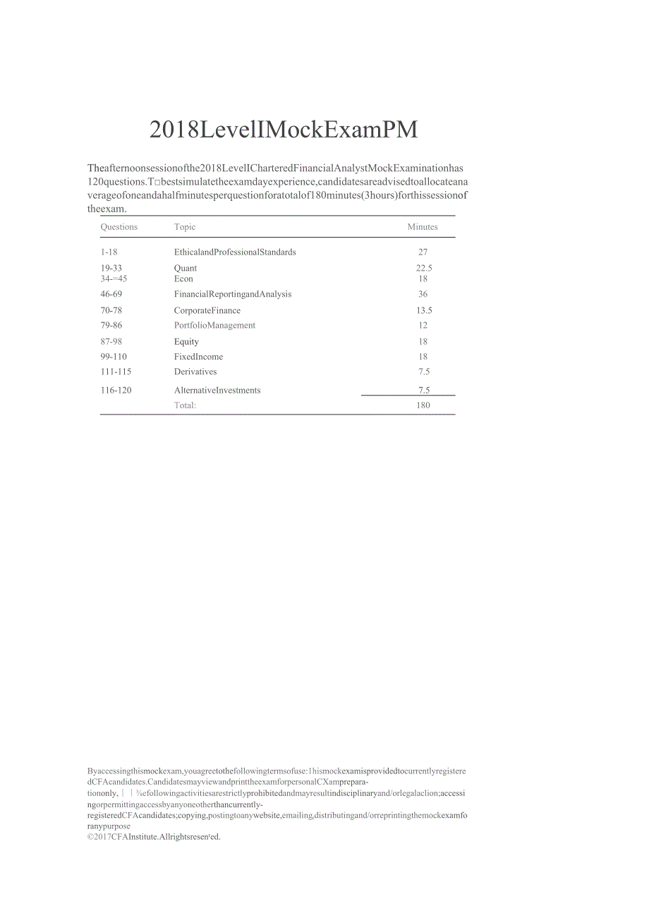 CFA一级历年模拟考试(2015-2019)：2018_Level_I_Mock_Exam_PM-Session_(with_Solutions)_removed.docx_第1页