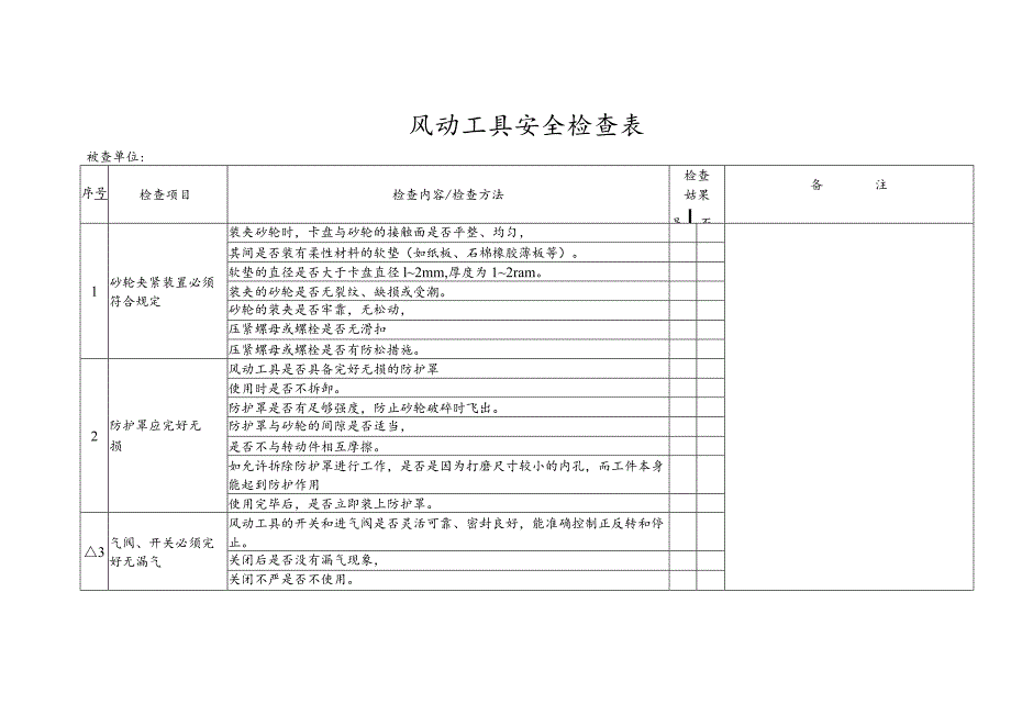 风动工具安全检查表.docx_第1页