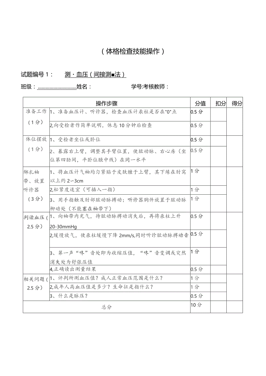 体格检查技能操作考核评分表.docx_第1页