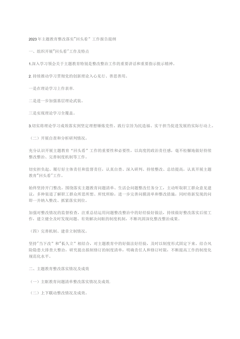 2023年主题教育整改落实“回头看”工作报告提纲.docx_第1页