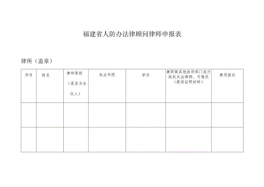 福建省人防办法律顾问律师申报表.docx_第1页