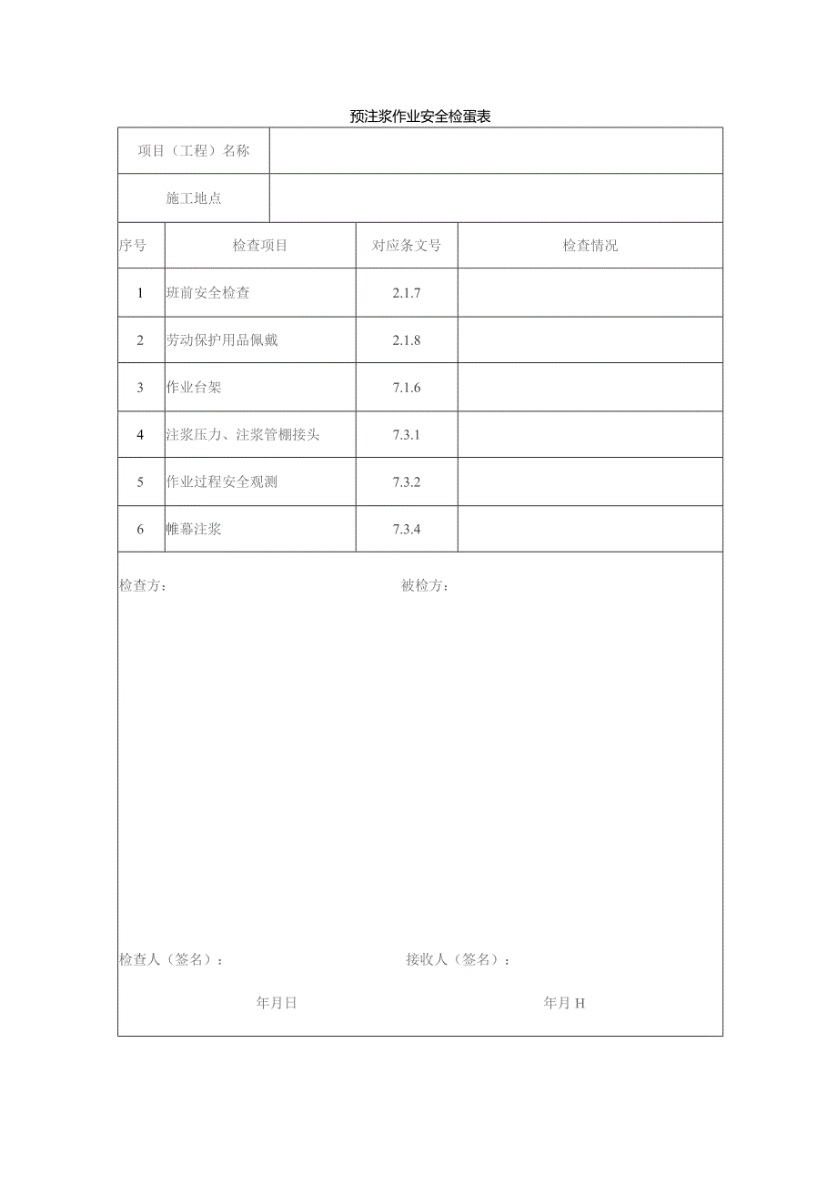 预注浆作业安全检查表.docx_第1页