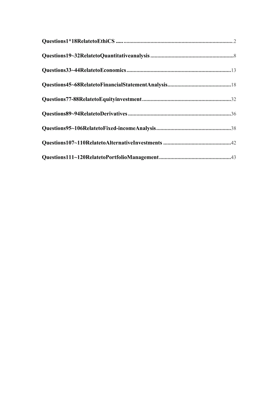 CFA一级历年模拟考试(2015-2019)：2016_CFA_Level_1_Mock_Exam_afternoon_answers_removed.docx_第1页