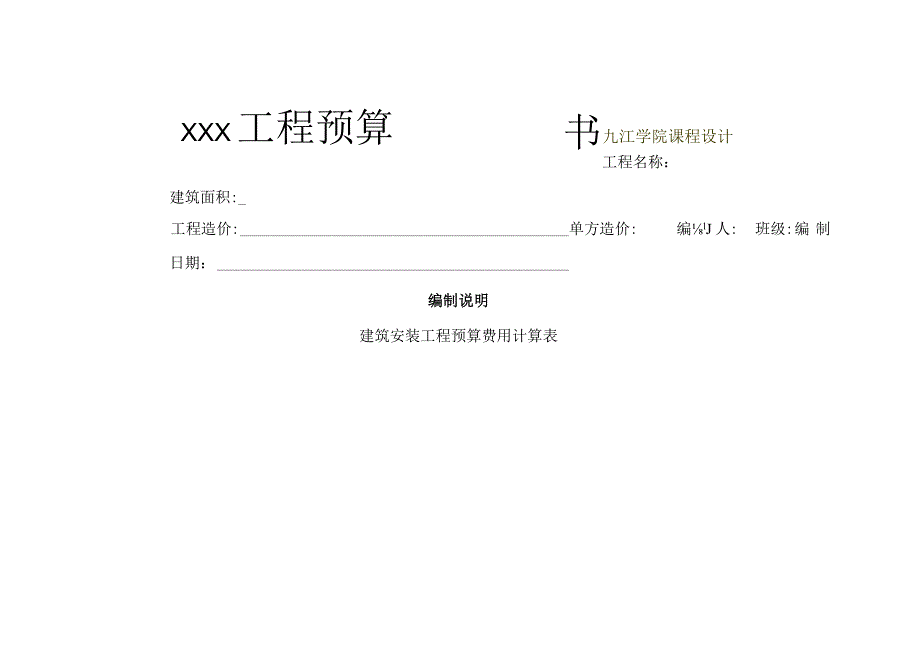 工程预算书格式.docx_第1页