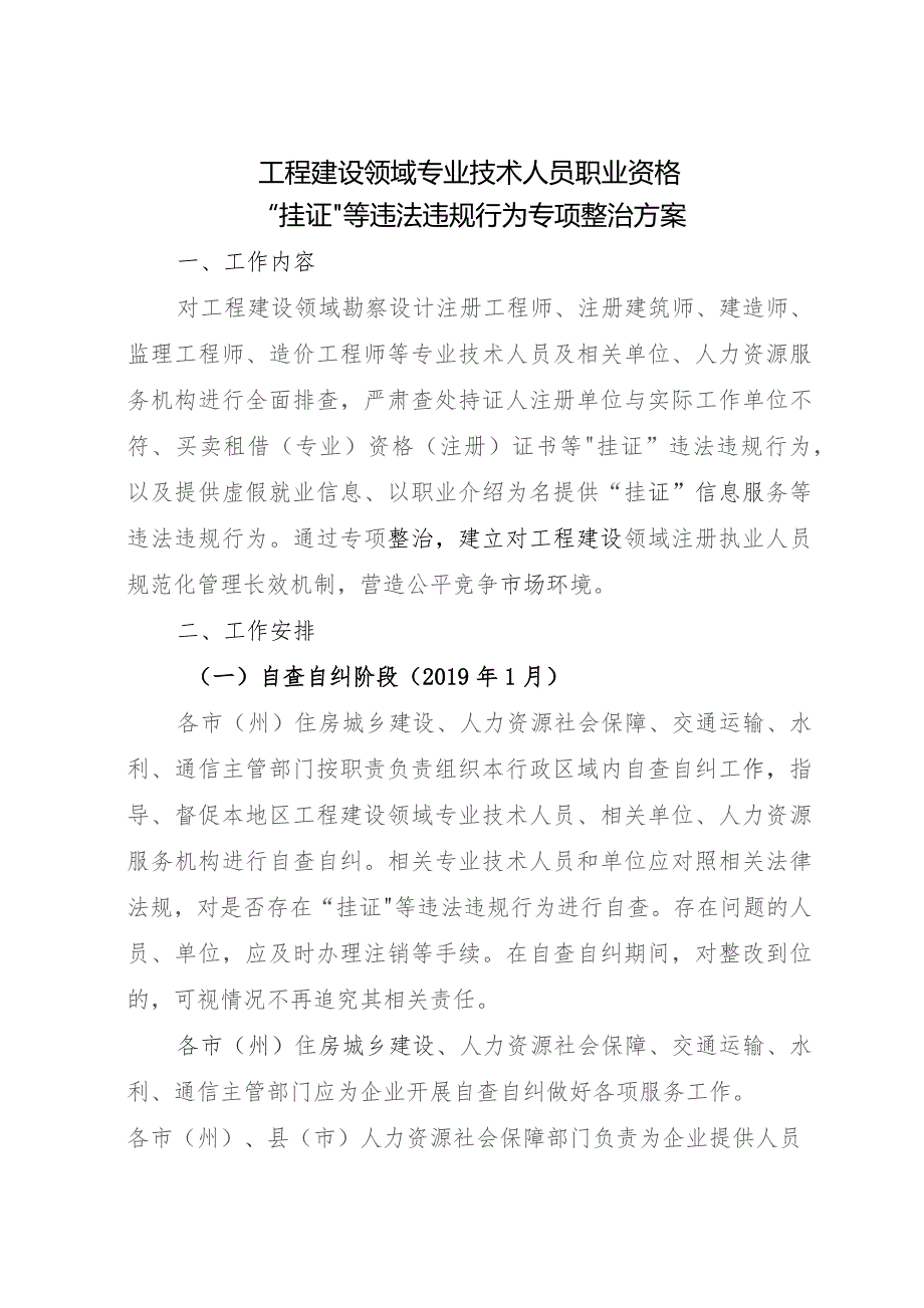 工程建设领域专业技术人员职业资格“挂证”等违法违规行为专项整治方案.docx_第1页