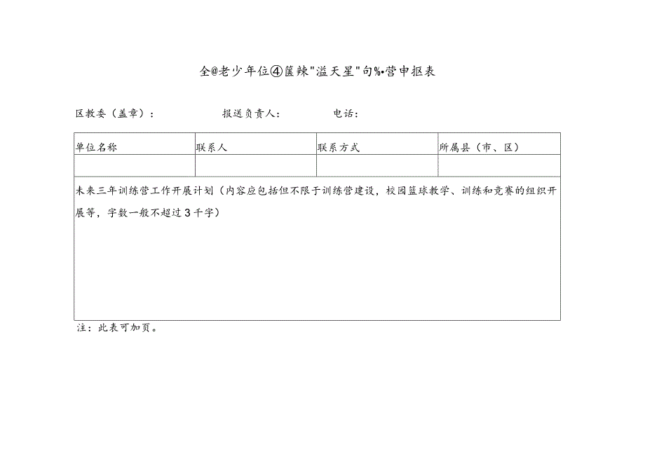 全国青少年校园篮球“满天星”训练营申报表.docx_第1页