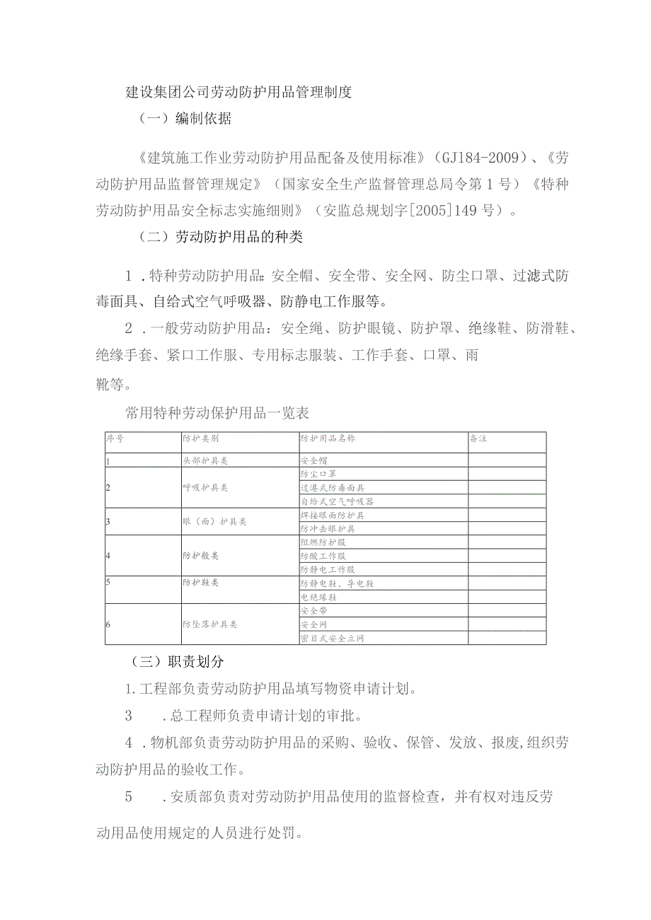 建设集团公司劳动防护用品管理制度.docx_第1页