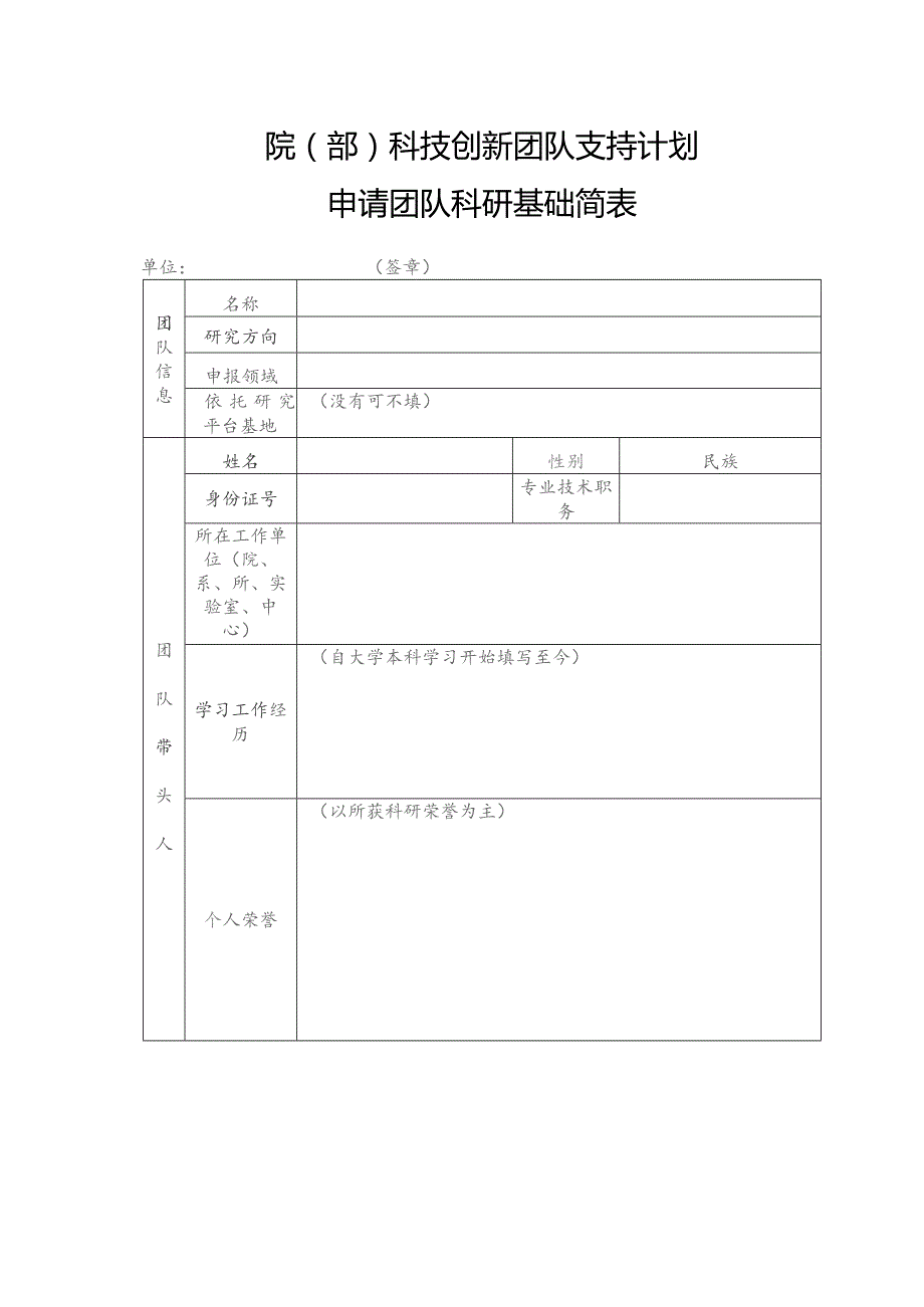 院部科技创新团队支持计划申请团队科研基础简表.docx_第1页