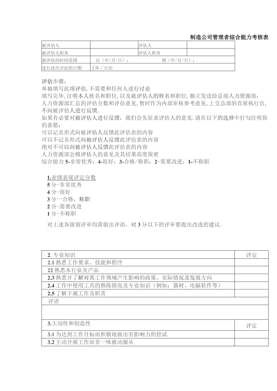 制造公司管理者综合能力考核表.docx_第1页