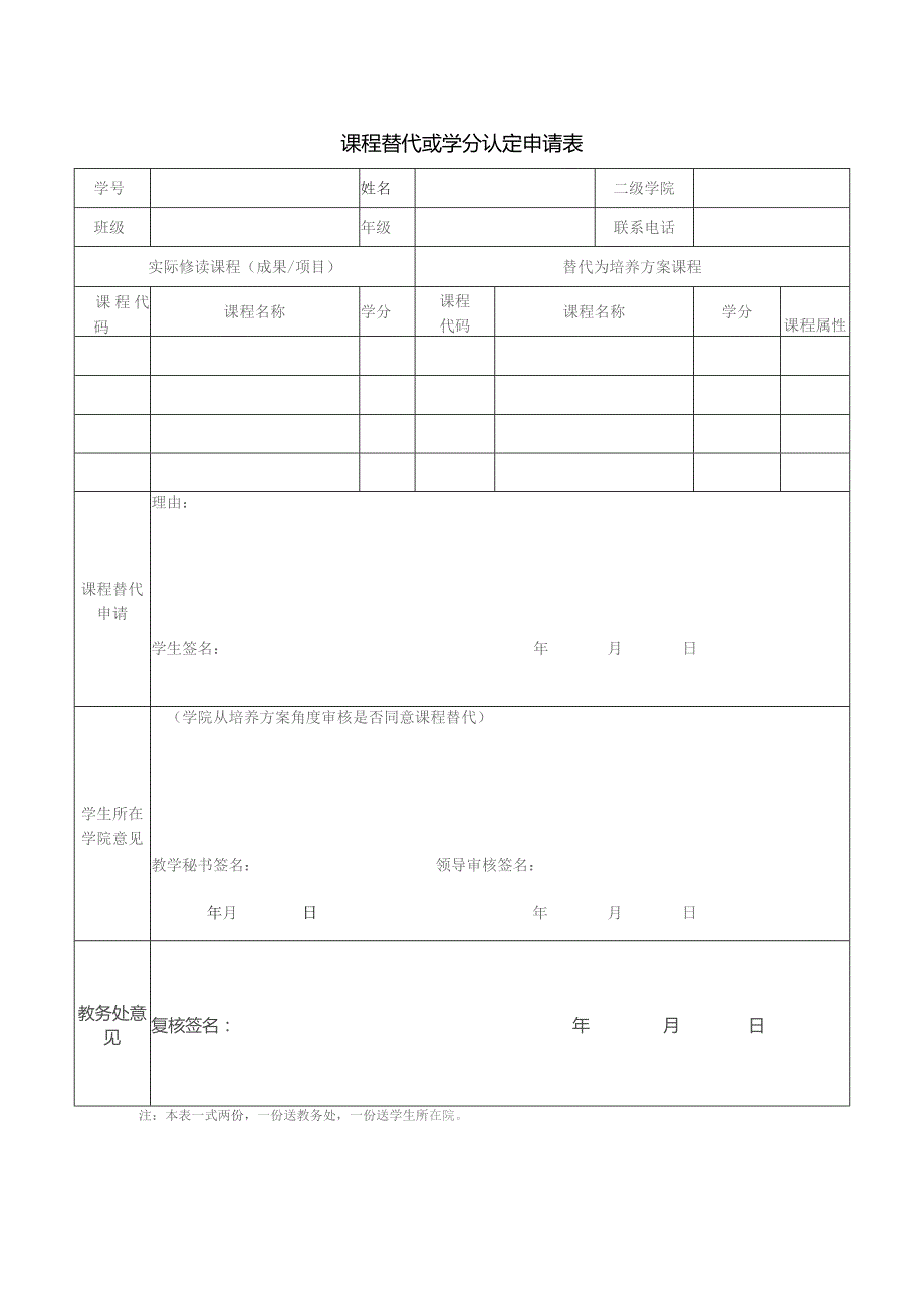 课程替代或学分认定申请表.docx_第1页