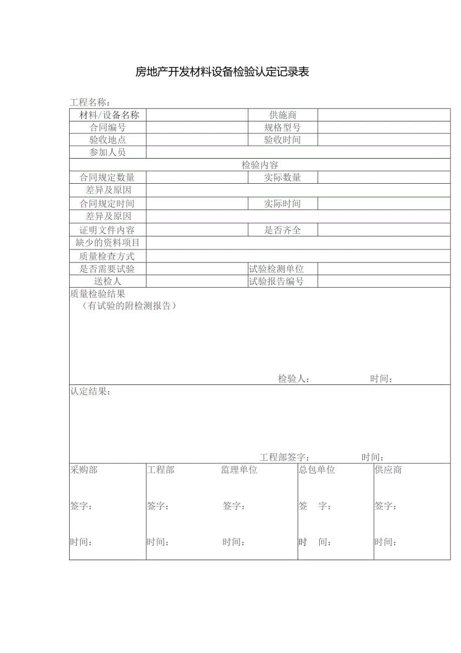 房地产开发材料设备检验认定记录表.docx_第1页