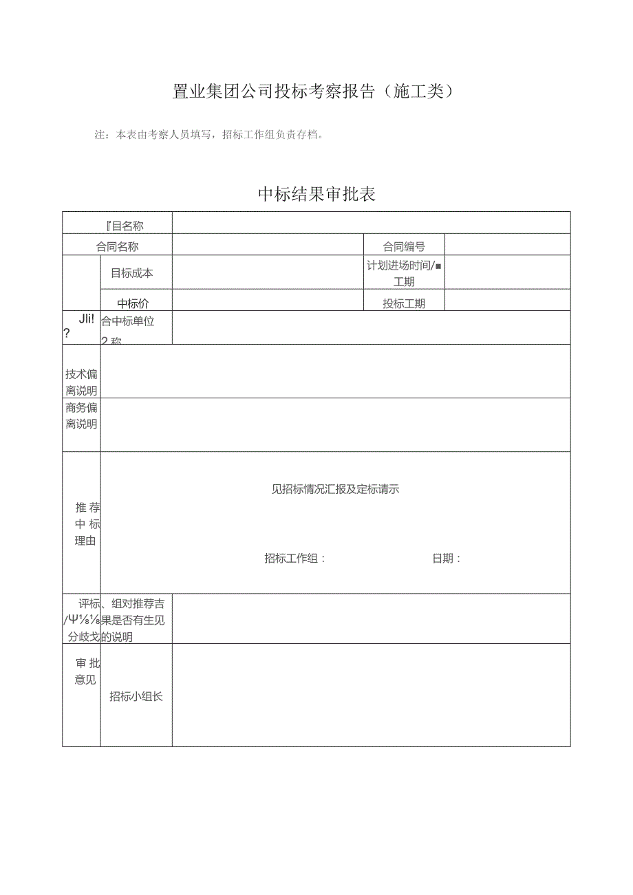 置业集团公司投标考察报告（施工类）.docx_第1页