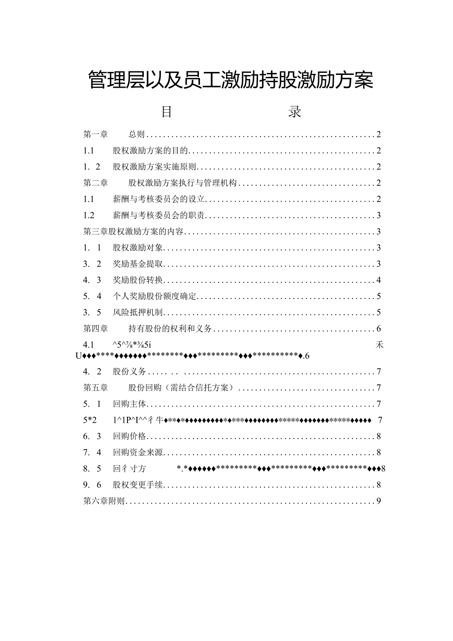 管理层以及员工激励持股激励方案.docx_第1页