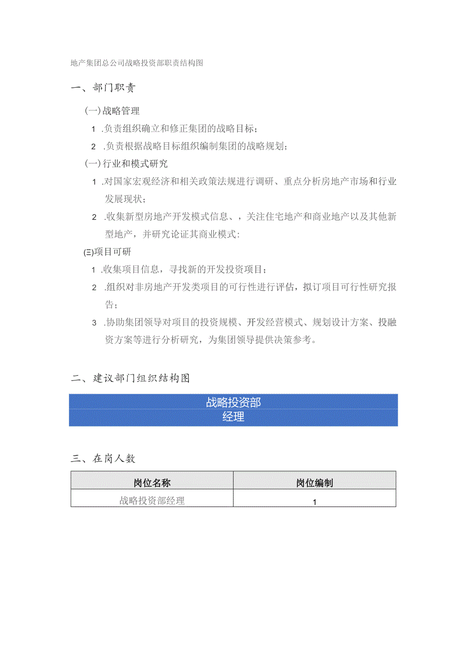 地产集团总公司战略投资部职责结构图.docx_第1页