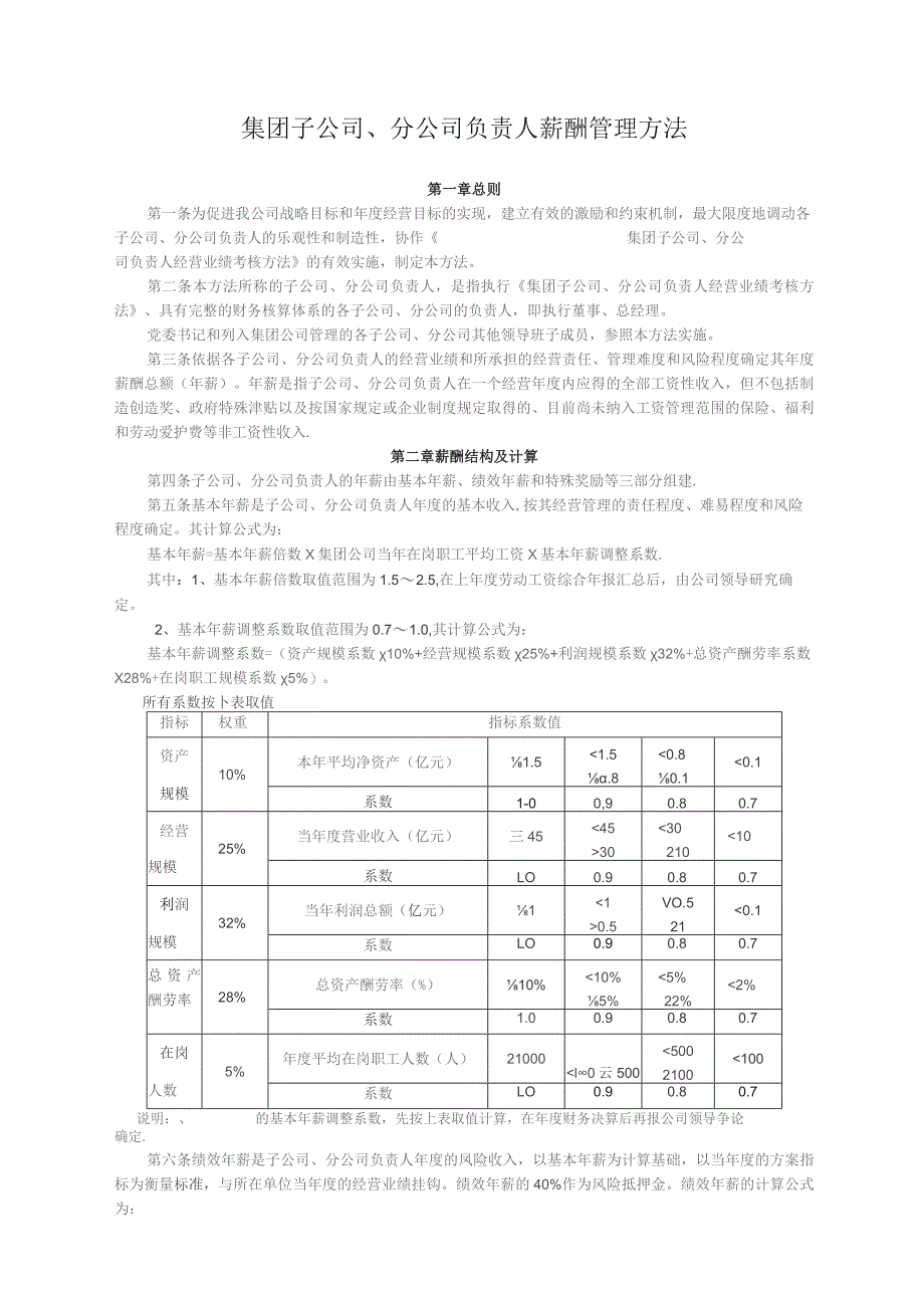 国企子公司、分公司负责人薪酬管理办法.docx_第1页